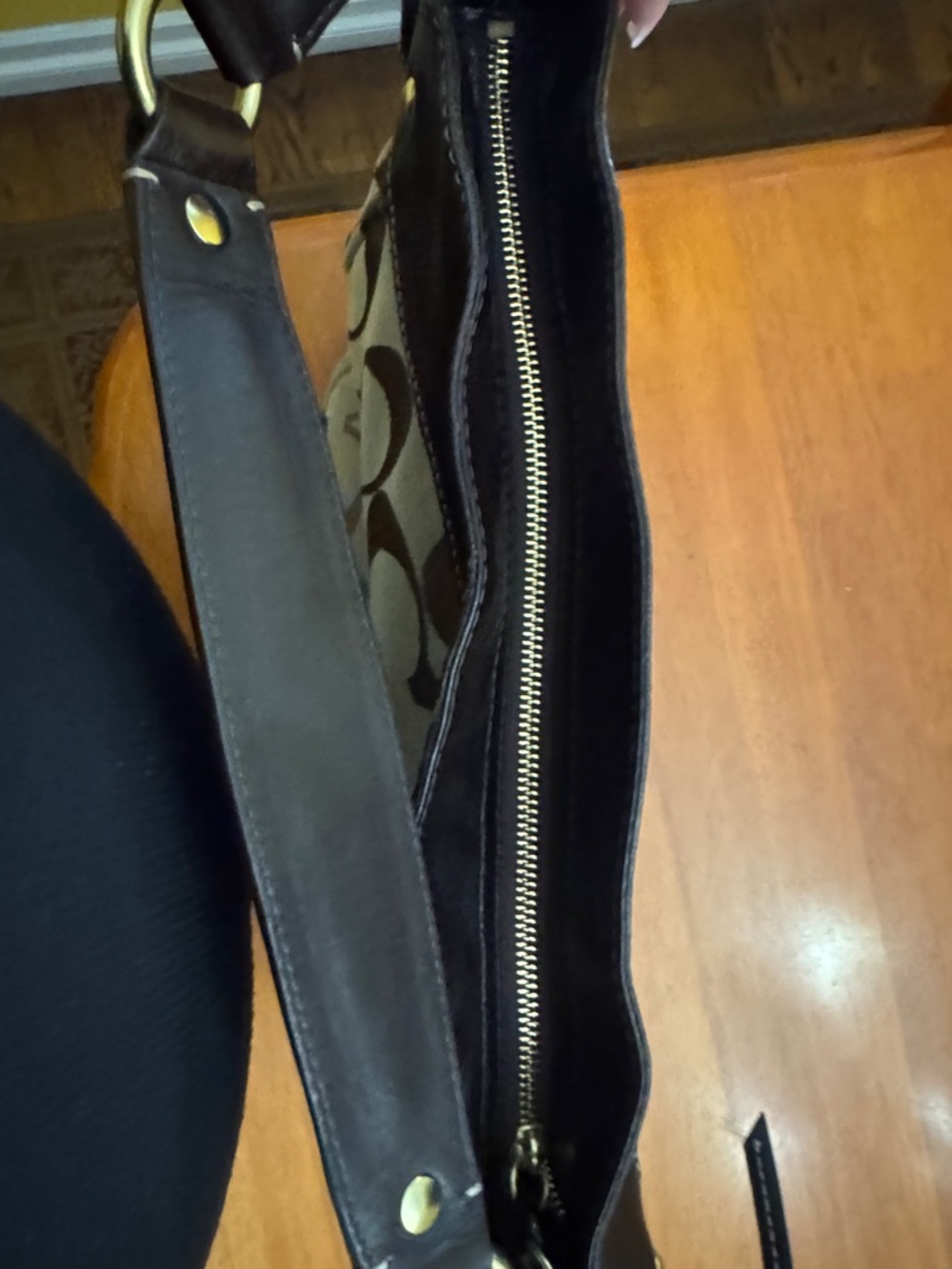 Coach Canvas Shoulder Bag in Beige & Dark Brown 13 in wide & 10 in long. - Picture 13 of 16